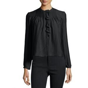 Isabel Marant Long-Sleeve Pintuck-Ruffle Blouse Black